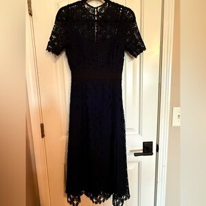 EUC ANTONIO MELANI Navy Lace Midi Dress